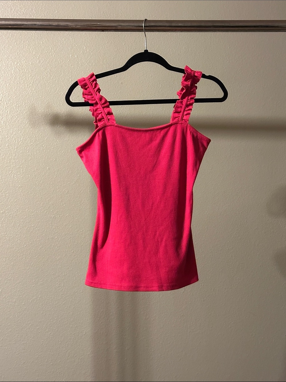 Ruffled Strap Hot Pink Women's Tank Top